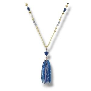 Stella & Dot Azure Tassel Necklace Bead & Chain Hand Knotted Summer New In Box